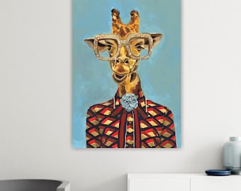 Ready-to-hang canvas painting, 100 x 150 cm, Fashion Giraffe, Interior decoration, wall art. Special offer.