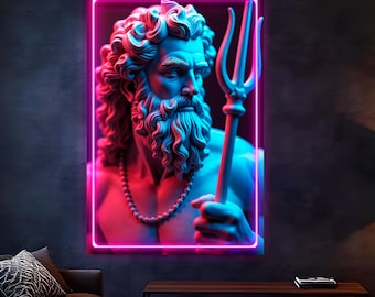 LED Light Painting Poseidon God of the Sea, Large Modern Canvas Reproduction, Wall Decorations for Home Decor