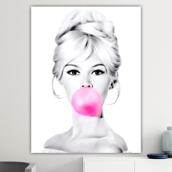 Brigitte Bardot Baloon, Affiche ou image moderne en toile de grande taille sur toile de haute qualité, décorations murales intérieures.