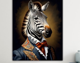 Lord Zebra, Animal Nobility, Large Colorful Poster or Canvas Painting, Wall Decor.