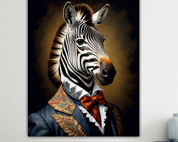 Lord Zebra, Animal Nobility, Large Colorful Poster or Canvas Painting, Wall Decor.