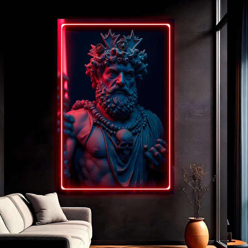 LED Light Painting Hades the God of the Underworld, Large Modern Canvas