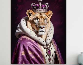 Modern Poster or Canvas Print, Queen Anne Lioness, Animal Nobility, Large Print, Wall Decor.