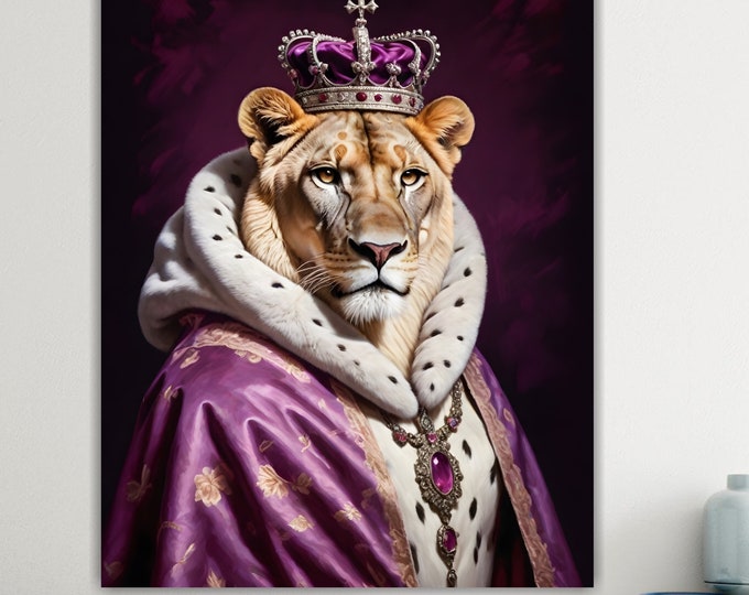 Modern Poster or Canvas Print, Queen Anne Lioness, Animal Nobility, Large Print, Wall Decor.