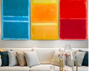 Set of 3 Prints, Painting or Poster Mark Rothko, Abstract Expressionism, Art Reproduction, Colorful Composition Red and Orange.