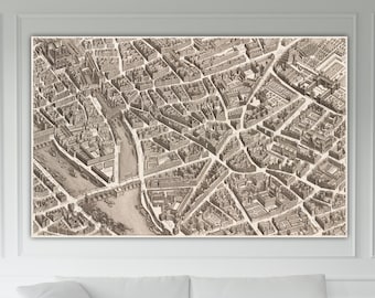 Paris Wall Map, High Resolution Historical Map, Poster or Wall Art, Canvas Print, Home Wall Decor.