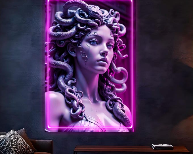 LED Light Painting Medusa, Large Modern Canvas Reproduction, Wall Decorations for Home Decor