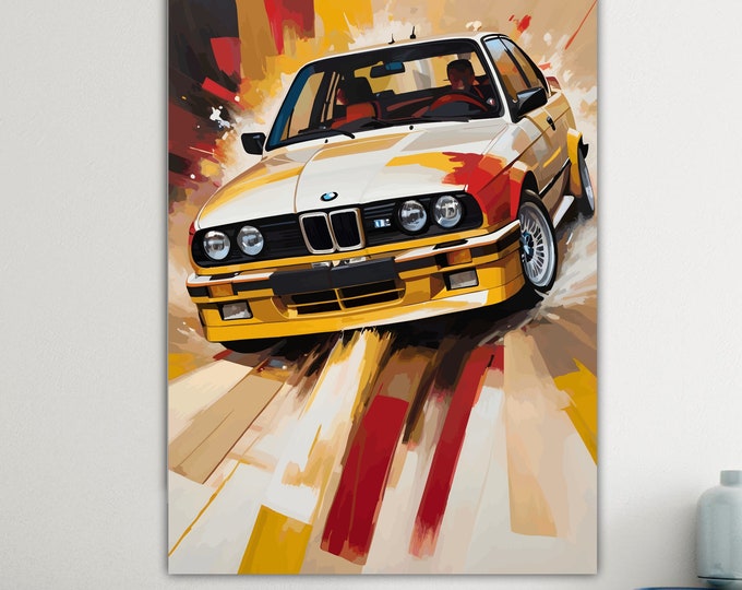 Vintage Car Inspired by Bmw E30 M3, Modern Poster or Canvas Print, Wall Art, Wall Decor. LEGENDARY CARS.