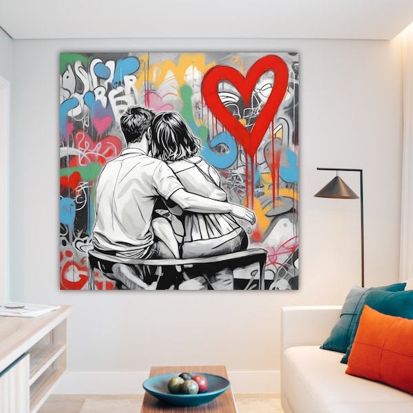 Modern canvas in Banksy style Love children Pop Art graffiti poster or painting on high quality Banksy style canvas, wall decorations.