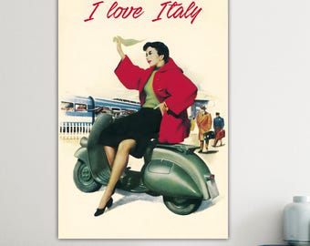 Large Size I Love Italy Painting, Vintage Canvas Print, Indoor Wall Decor.