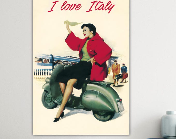 Large Size I Love Italy Painting, Vintage Canvas Print, Indoor Wall Decor.