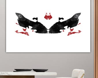 Rorschach Black and Red Inkblots Canvas Print Abstract Art Reproduction Poster. Psychological Projective Test