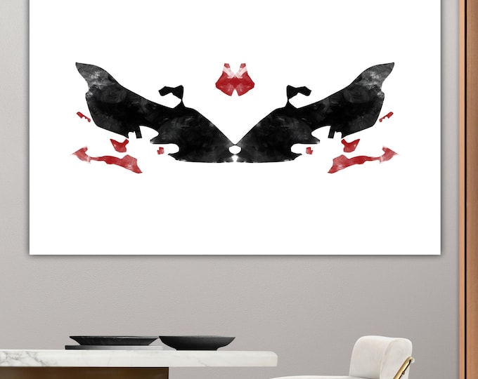 Rorschach Black and Red Inkblots Canvas Print Abstract Art Reproduction Poster. Psychological Projective Test
