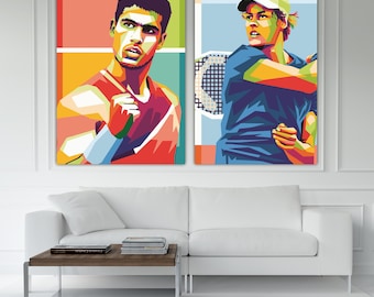 Set of 2 canvas prints by Carlos Alcaraz and Jannik Sinner, diptych, poster or art painting, tennis champion, wall decorations