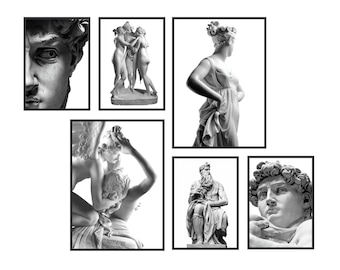 Gallery Wall Art Set, Set of 6 Wall Art Prints, David and Moses by Michelangelo, Love and Psyche by Canova, Home Decor Ideas, One Wall.