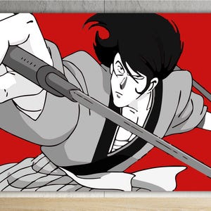 Goemon riproduzione Lupin, poster o quadro su tela, decorazioni murali per interni, manga anime giapponesi.