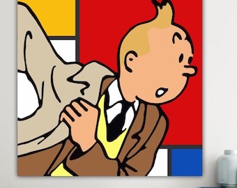 Tin Tin Mondrian, high-quality reproduction, painting, or poster. Poster or canvas for interior wall decoration.