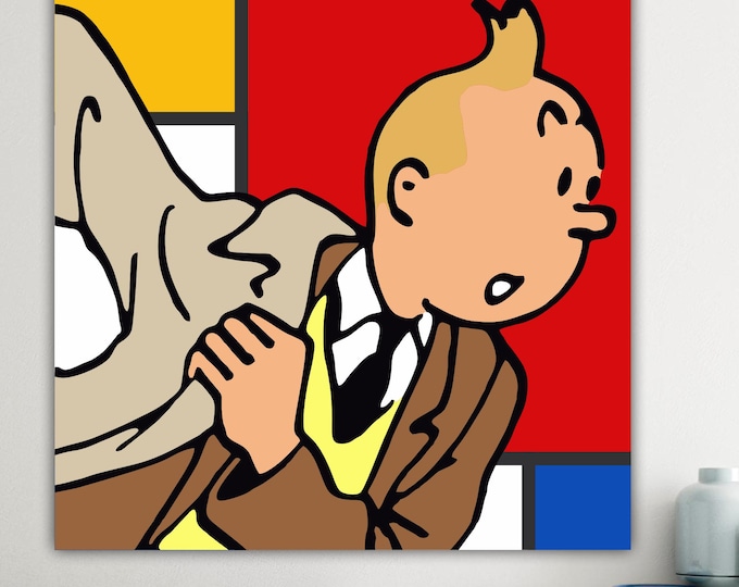 Tin Tin Mondrian, high-quality reproduction, painting, or poster. Poster or canvas for interior wall decoration.