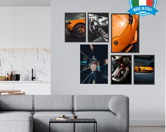 Set of 6 Sports Racing Car Posters, Italian Supercar Canvas Prints, Wall Decor, Size: No.2- 30 x 40 cm, No.4- 20 x 30 cm.