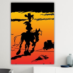 Lucky Luke leaves with Jolly, poster or painting on canvas, cartoon character canvas print, interior wall decorations. image 2