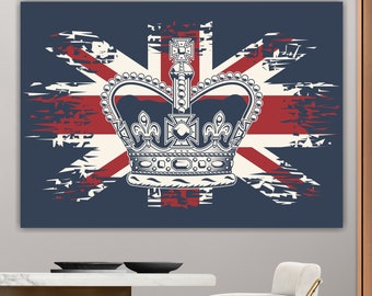 English Flag with Crown, Poster or Canvas Wall Art, Interior Wall Decor. Home Decor.