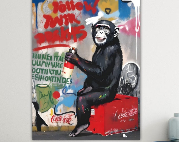 Modern canvas Monkey in Banksy style graffiti poster or canvas picture high quality, interior wall decorations Bansky style