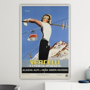 Vercelli Sci Vintage poster o quadro su tela, grandi dimensioni, stampa su tela, decorazioni murali per interni.