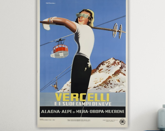 Vercelli Sci Vintage Poster or Canvas Painting, Large Size, Canvas Print, Interior Wall Decor.