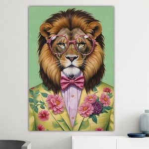 Pop Lion, póster versión moderna o pintura colorida, animales de la selva y la sabana, decoraciones de pared.