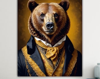 Bear of Nobility Animal, Large Colorful Poster or Canvas Painting, Wall Decorations.