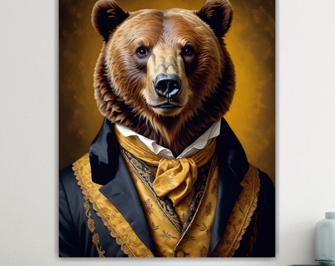 Bear of Nobility Animal, Large Colorful Poster or Canvas Painting, Wall Decorations.