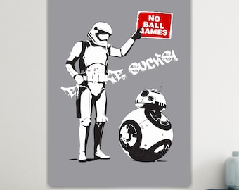 Ball Robot painting in Banksy style, street art, pop art, Graffiti in Bansky style, on high quality canvas, wall decorations.