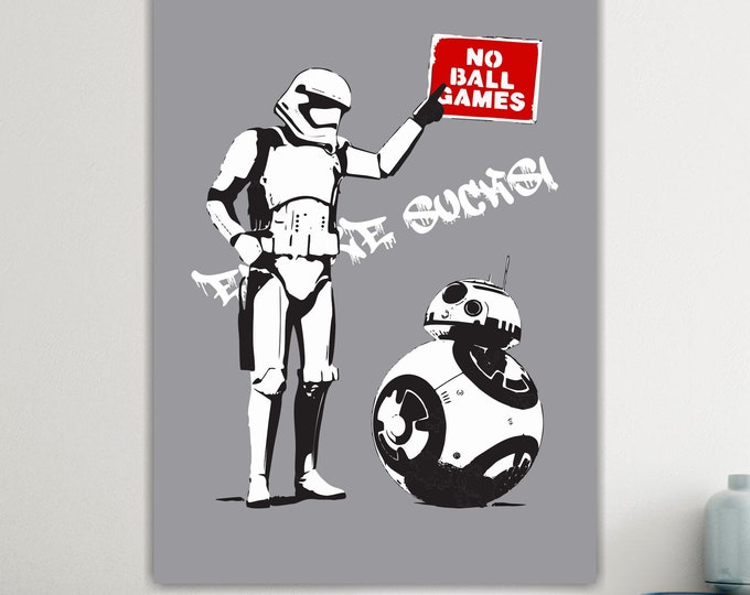 Ball Robot painting in Banksy style, street art, pop art, Graffiti in Bansky style, on high quality canvas, wall decorations.