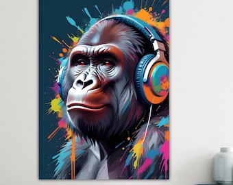 Modern Canvas Gorilla Colorful Poster or Canvas Painting High Quality Pop Art Style, Indoor Wall Decorations.