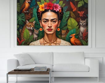 Frida Khalo Jungle Animals, Poster or Picture to Hang, Modern Wall Print for Home Office Decor