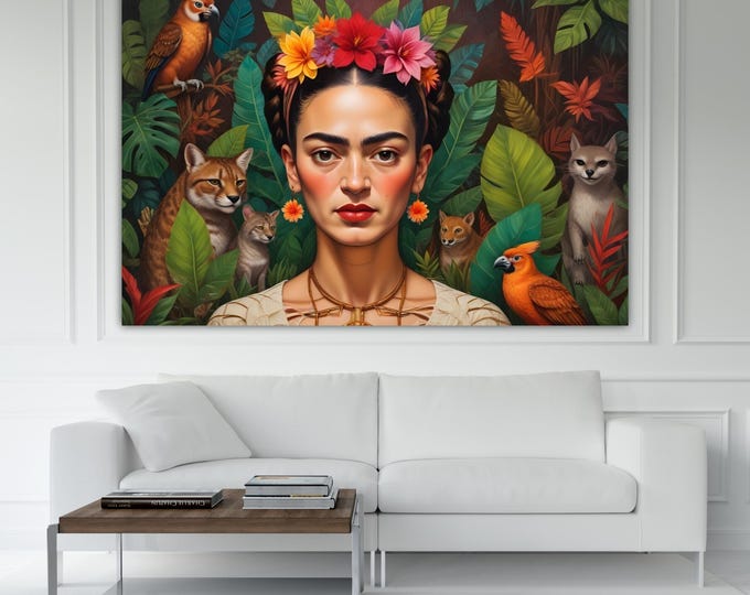Frida Khalo Jungle Animals, Poster or Picture to Hang, Modern Wall Print for Home Office Decor