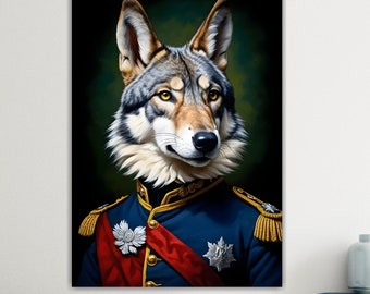 Wolf Wall Art, Animal Nobility, Large Colorful Poster or Canvas Picture, Wall Decorations.
