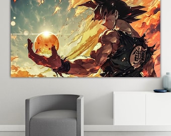 Goku and the Balls, poster or art painting, interior wall decorations, Japanese manga anime. Oil painting. Modern painting.