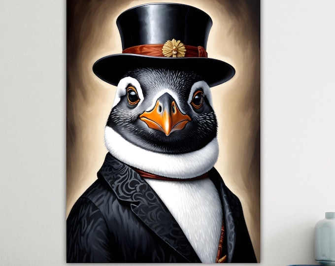Modern Poster or Canvas Print, Alfredo the Penguin, Animal Nobility, Large Print, Wall Decorations.