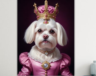 Modern poster or canvas painting, Maltese Dog Nina, Animal nobility, large print, wall decorations.