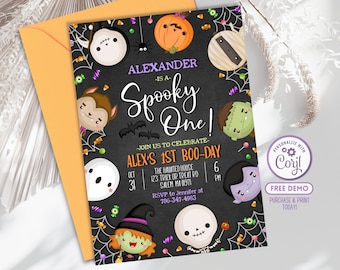 Editable Spooky One Halloween 1st Birthday Party Ghost Invitation Halloween Spooky Cute First Birthday Spooktacular Party Printable Invite
