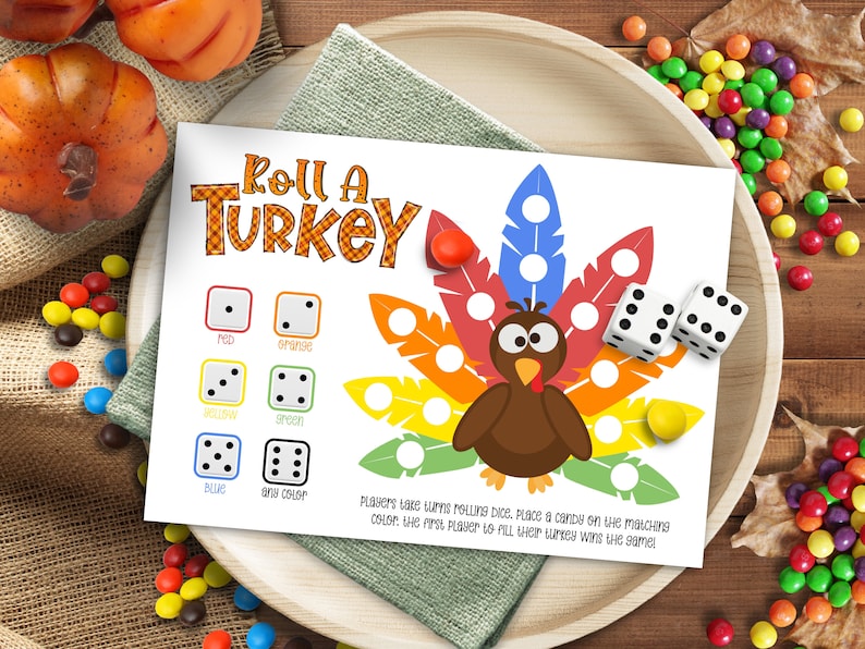 Roll A Turkey Dice Game Printable Thanksgiving Game Fall Activity for Roll A Turkey Dice Game Printable Thanksgiving Game Fall Activity for