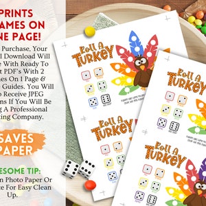 Roll A Turkey Dice Game Printable Thanksgiving Game Fall Activity for ...