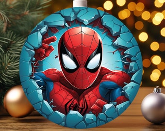 3D Spider Man Break Through Ornament Design, Ornament Sublimation Design PNG, Break Through Christmas Round Ornament PNG, Instant Download