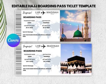 Editable Hajj Boarding Pass Ticket: Umrah Mubarak Gift (Instant Download)