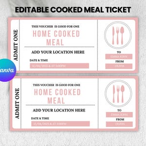 Bearbeitbarer Hausgemachte Mahlzeit Coupon, Food Ticket Vorlage, Hausgemachte Mahlzeit Ticket, Gekochtes Abendessen Geschenk, Food Event Ticket, Sofort Download