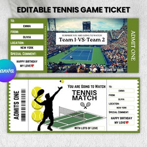 Bearbeitbare Tennisspiel-Turnierkarte, Geburtstagsüberraschungskarte, Tennisspielkarte, druckbare Tennisspielbescheinigung, sofortiger Download