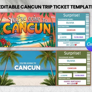 Bearbeitbares Cancun Trip Ticket, Überraschungsfahrkarte, Mexiko Urlaubsticket, Printable Cancun Ticket, Bordkarte, Sofort Download