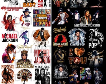 Paquete de 50 imágenes PNG del Rey del Pop, imágenes PNG inspiradas en Michael Jackson, imágenes PNG de sublimación de la leyenda musical de los 80, imágenes PNG de camisetas retro vintage del cantante MJ, descarga digital.