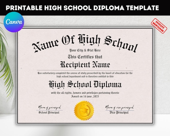 Editable High School Diploma Template, Home School Diploma, High School Diploma, Diploma Replica Template, Digital Download,Diploma Template